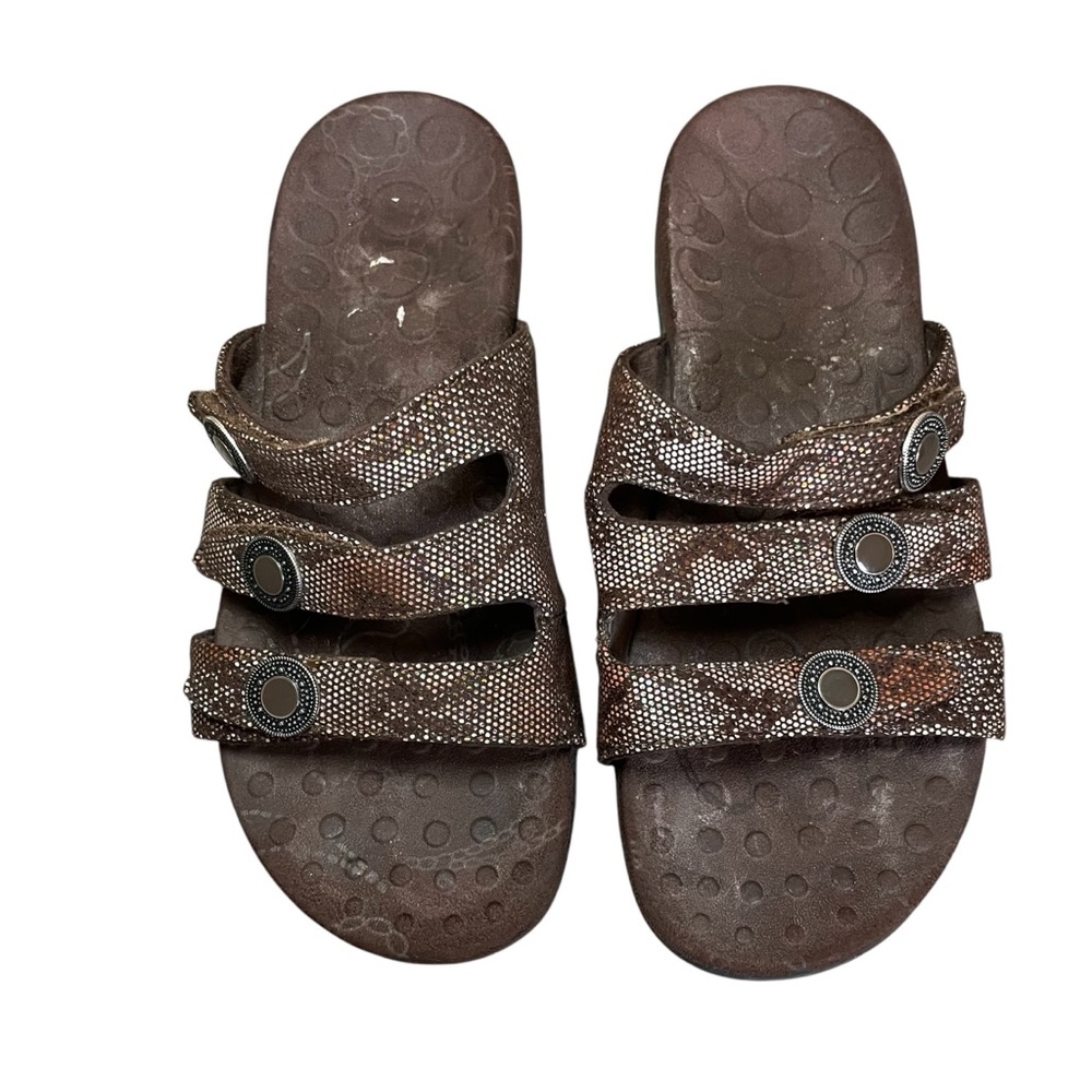 Orthaheel Ashley Bronze Snake Triple Strap Sandal Women's Sz 6 Slip On Comfort